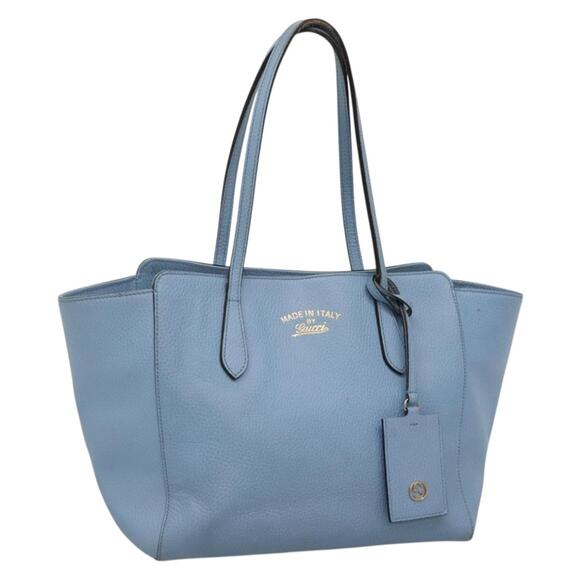 GUCCI Tote Bag Leather Light Blue - Picture 1 of 16